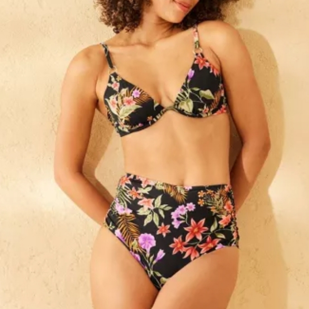 Shade & Shore Side Shirring High Waist High Leg Medium Coverage Bikini NWT